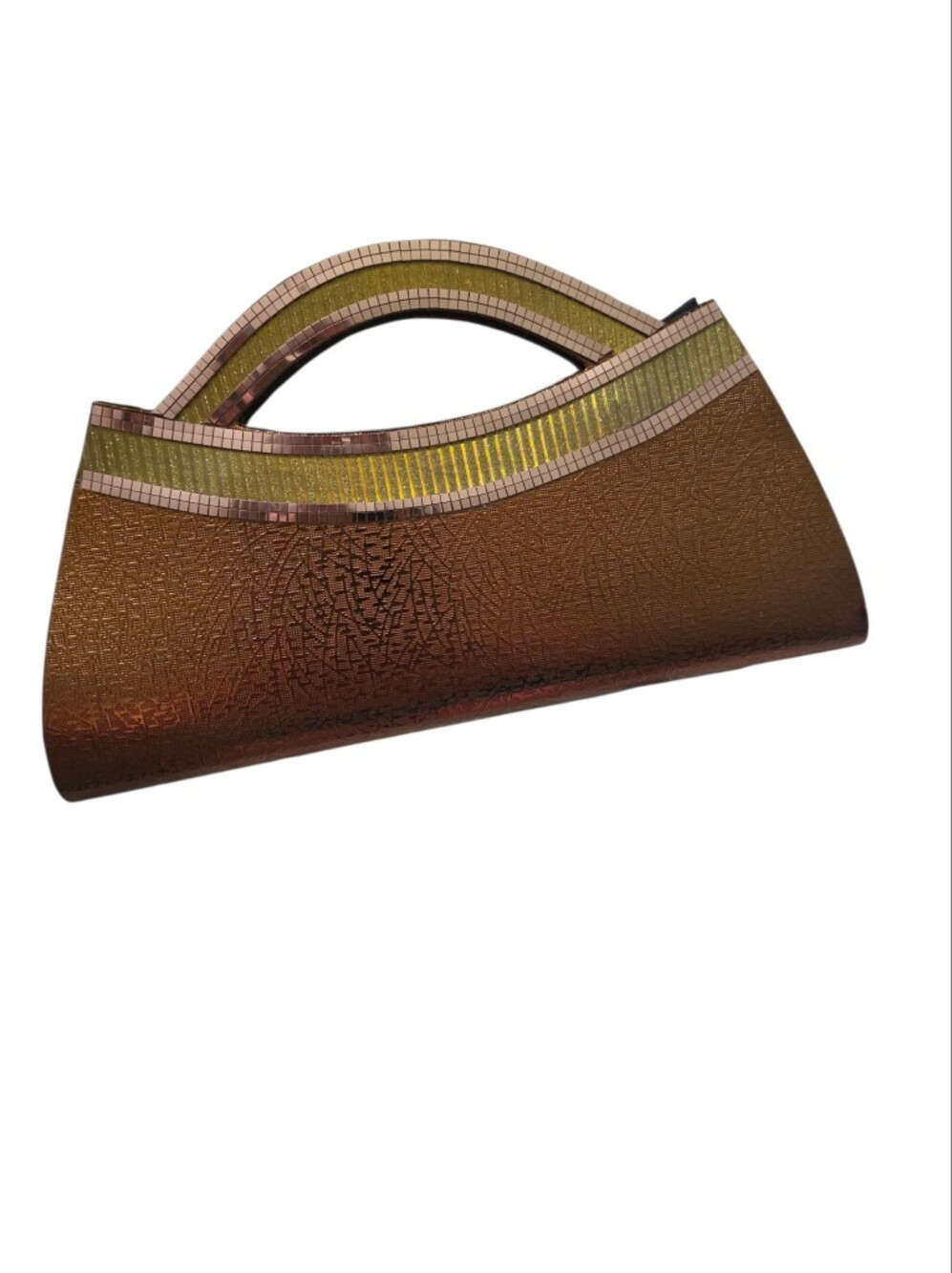 Elegant Brown Metallic Handle Clutch